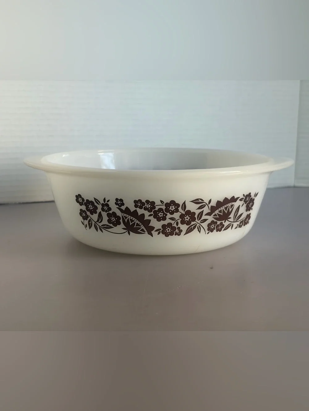 Vintage Glasbake Dish - White with Brown Floral